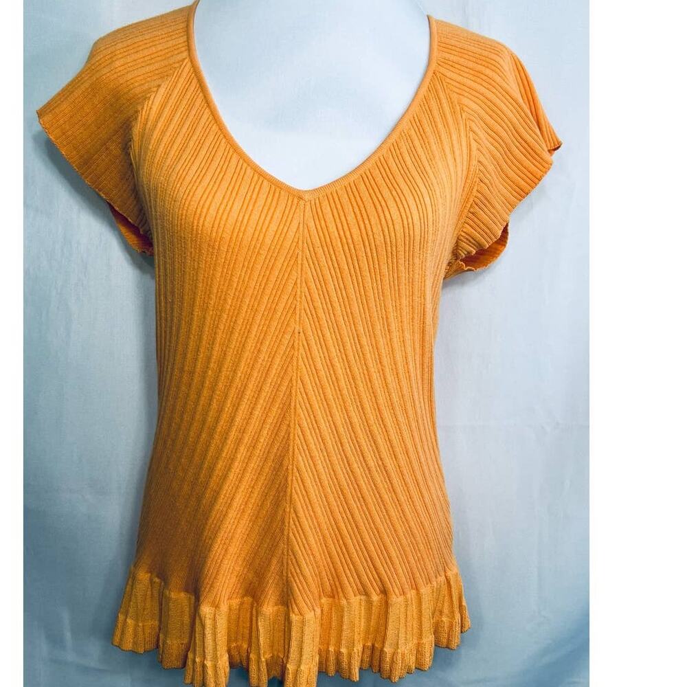 J. Jill Orange Ribbed Ruffle Edge Tee Top Blouse Large